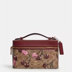 Coach Cosmetic Case In Signature Canvas With Cherry Print